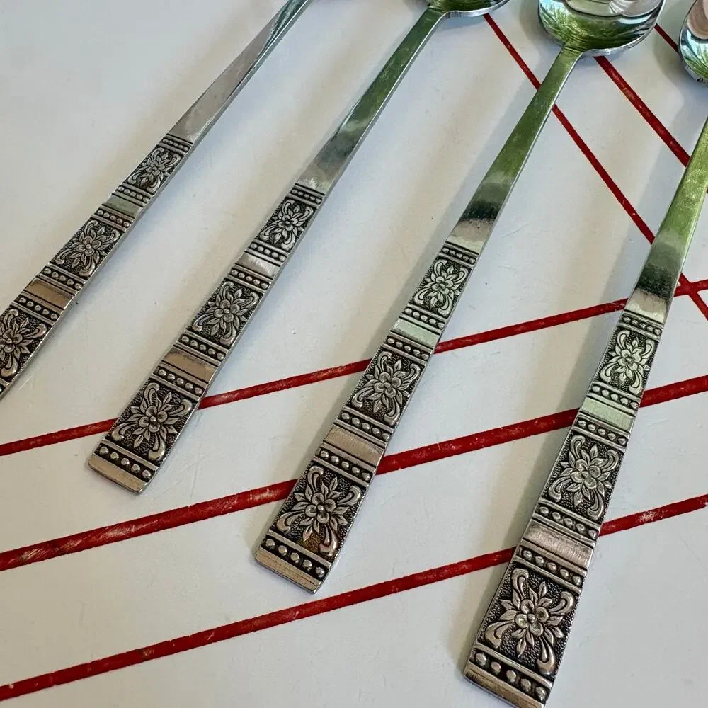 Vintage Tremont Iced Teaspoons Set of 4 MCM Floral Stainless Japan